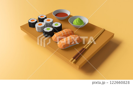 Japanese Sushi Plate. 3D Rendering Japanese Sushi Plate. 3D Rendering 122660828