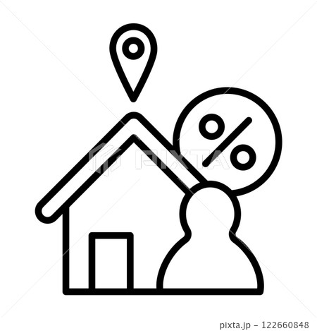 住民税のイメージアイコン。住宅の周りにはピンと人とパーセントがあります。 住民税のイメージアイコン。住宅の周りにはピンと人とパーセントがあります。 122660848