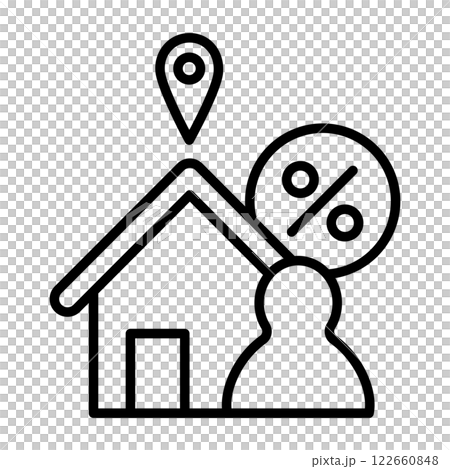 住民税のイメージアイコン。住宅の周りにはピンと人とパーセントがあります。 住民税のイメージアイコン。住宅の周りにはピンと人とパーセントがあります。 122660848