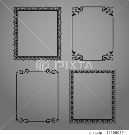 Set of decorative frames Elegant vector element for design in Eastern style, place for text. Floral black and gray borders. Lace illustration for invitations and greeting cards 122660894