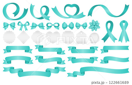 リボンとフレームのあしらいグラデーションセット(グリーン・シルバー) リボンとフレームのあしらいグラデーションセット(グリーン・シルバー) 122661689