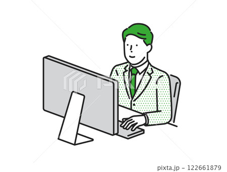 パソコンで仕事する男性ビジネスシーン パソコンで仕事する男性ビジネスシーン 122661879