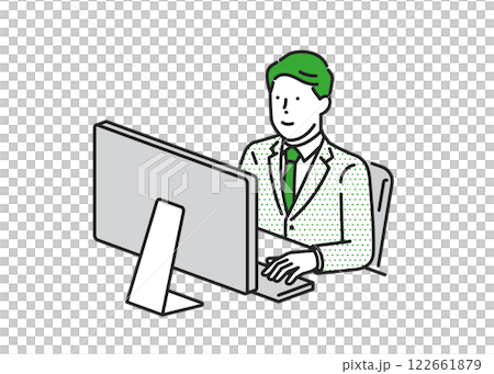 パソコンで仕事する男性ビジネスシーン パソコンで仕事する男性ビジネスシーン 122661879
