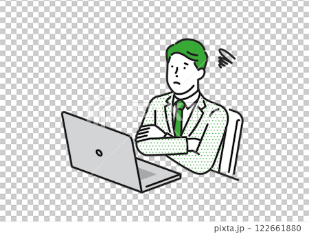 パソコンを前に悩む男性ビジネス 122661880