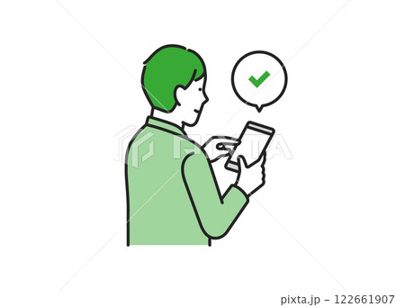 スマホをチェックする私服の男性イラスト 122661907