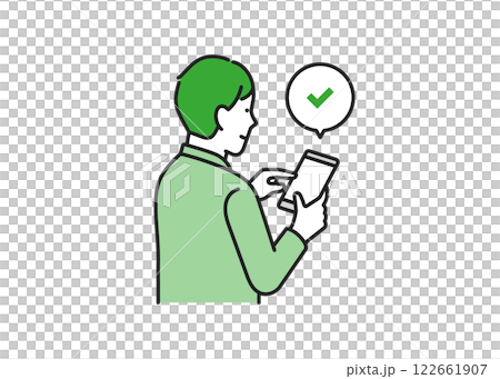 一名穿著休閒服的男子正在查看智慧型手機的插圖 122661907