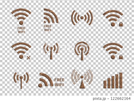 Cork pattern free Wi-Fi mark icon illustration (3D, 12 types) 122662164