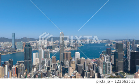 Jan 28 2025 Panoramic View of Hong Kong Skyline with Harbor 122662515