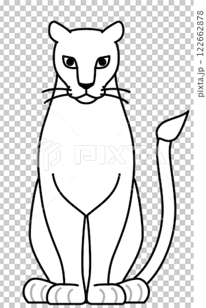 Simple line drawing of a lion facing forward, female 122662878