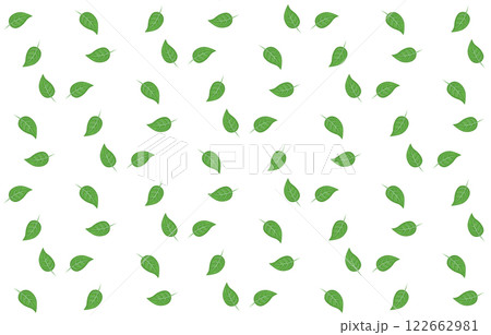ヒラヒラ落ちる緑色の立体的な葉っぱのパターン模様 122662981