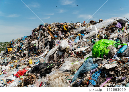 Pile of domestic garbage in landfill. Pollution concept 122663069