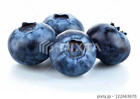 fresh blueberries glistening with water droplets isolated on white background. 122663670