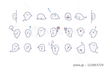 シンプルでかわいい様々なおばけのイラスト　装飾セット　ゴースト　幽霊　ハロウィン　感情 122663729