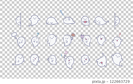 シンプルでかわいい様々なおばけのイラスト　装飾セット　ゴースト　幽霊　ハロウィン　感情 122663729