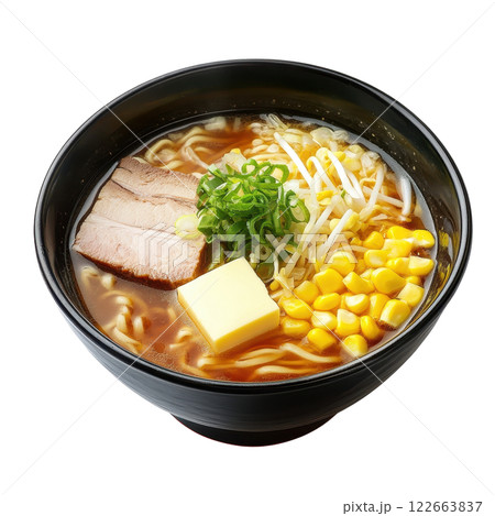 Sapporo Miso Ramen with Pork Corn and Green Onion Garnish 122663837