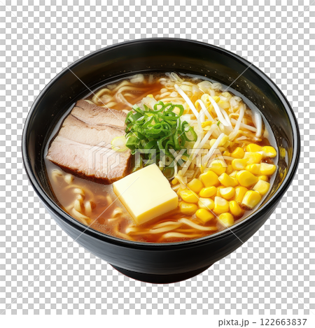 Sapporo Miso Ramen with Pork Corn and Green Onion Garnish 122663837