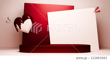 Red and mocha valentine style stand product podium display with blank backdrops. 122663881