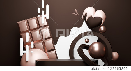 valentine white and chocolate style stand product podium display with blank backdrops. 122663892