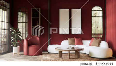 scene red sofa on valentines living room japanese traditional style. 122663944