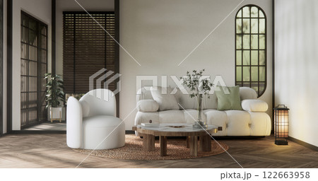 Nihon room design interior with door paper and cabinet shelf wall. 3D rendering Nihon room design interior with door paper and cabinet shelf wall. 3D rendering 122663958