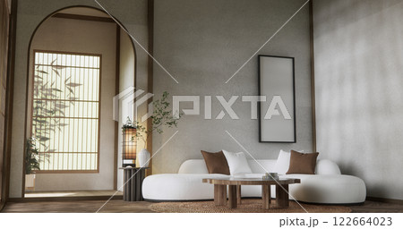 Scene mockup Modern japan sofa armchair minimalist design muji style.3D 122664023