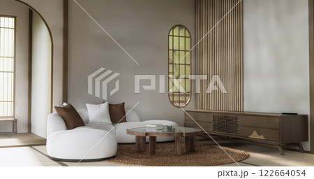 Scene mockup Modern japan sofa armchair minimalist design muji style.3D Scene mockup Modern japan sofa armchair minimalist design muji style.3D 122664054