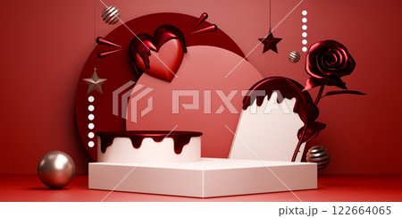 red valentine style stand product podium display with blank backdrops. 3d rendering red valentine style stand product podium display with blank backdrops. 3d rendering 122664065