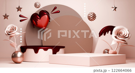 red valentine style stand product podium display with blank backdrops. 3d rendering red valentine style stand product podium display with blank backdrops. 3d rendering 122664066