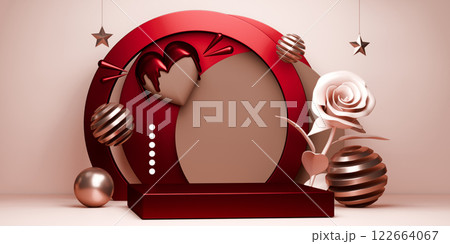 red valentine style stand product podium display with blank backdrops. 3d rendering red valentine style stand product podium display with blank backdrops. 3d rendering 122664067