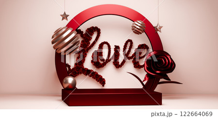 red valentine style stand product podium display with blank backdrops. 3d rendering 122664069