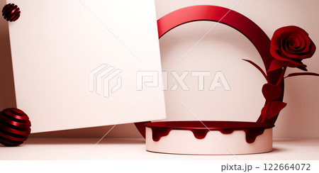 red valentine style stand product podium display with blank backdrops. 3d rendering 122664072