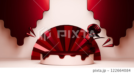 Red and mocha valentine style stand product podium display with blank backdrops. Red and mocha valentine style stand product podium display with blank backdrops. 122664084