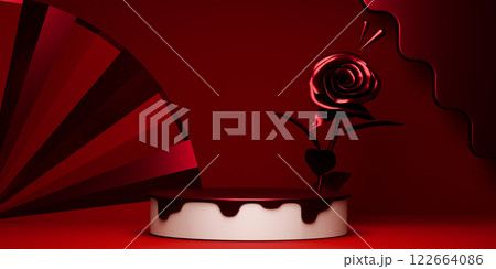 Red and mocha valentine style stand product podium display with blank backdrops. Red and mocha valentine style stand product podium display with blank backdrops. 122664086