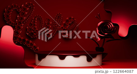 Red and mocha valentine style stand product podium display with blank backdrops. 122664087