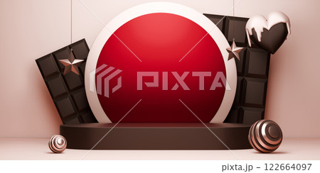 Red and mocha valentine style stand product podium display with blank backdrops. 122664097