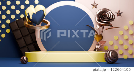 chocolate style stand product podium display with blank backdrops. 3d rendering 122664100