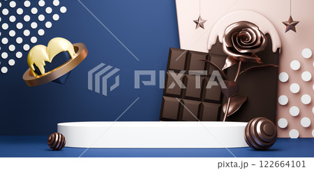 chocolate style stand product podium display with blank backdrops. 3d rendering 122664101