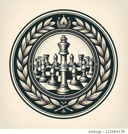 Elegant Chess Club Logo with Laurel Border, neutral beige and dark gray color 122664176