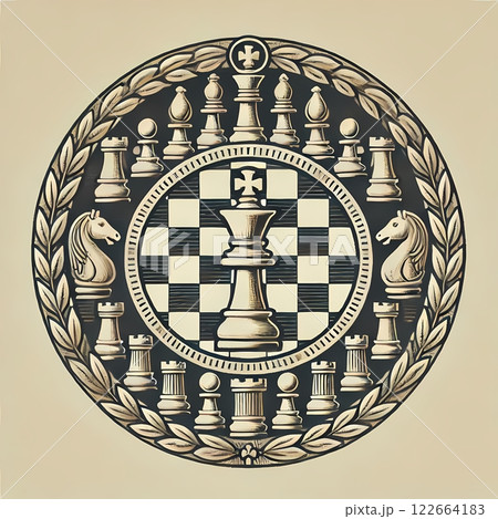 Elegant Chess Club Logo with Laurel Border, neutral beige and dark gray color Elegant Chess Club Logo with Laurel Border, neutral beige and dark gray color 122664183