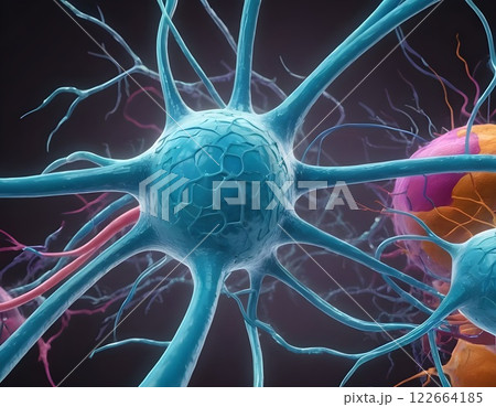 Biology nerve cell with biomedicine concept, 3d rendering.background 122664185