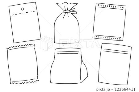 ゆるめシンプルな文字なし袋セット2　線画 122664411