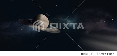 Space illustration of gas giant with rings 122664467