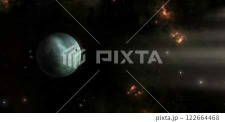 imaginary deep space gas giant illustration 122664468