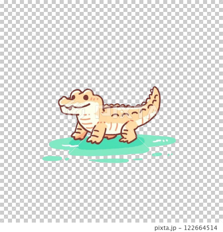 デフォルメ、シンプルでかわいいワニのイラスト、アイコン、素材 122664514