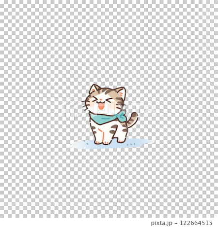 デフォルメ、シンプルで可愛い猫のイラスト、アイコン、素材、スカーフ 122664515