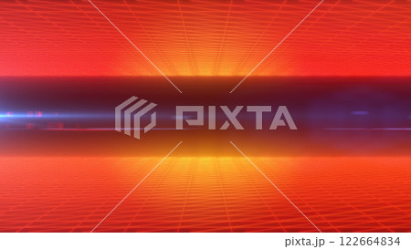 An energetic digital space with a red and orange glowing grid pattern, evoking a sense of futuristic speed and advanced technology concepts 122664834
