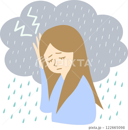 天気痛　気象病　気圧　頭痛　女性　イラスト 122665098