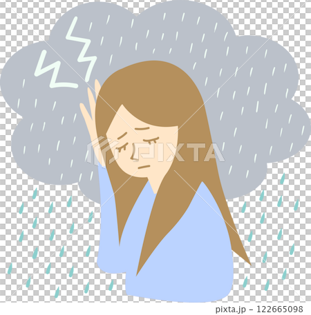 天気痛　気象病　気圧　頭痛　女性　イラスト 122665098