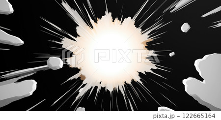 Black and white explosion graphic with dynamic comic lines and energy 122665164