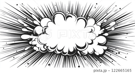 Explosive comic book style black and white illustration with dynamic lines 122665165